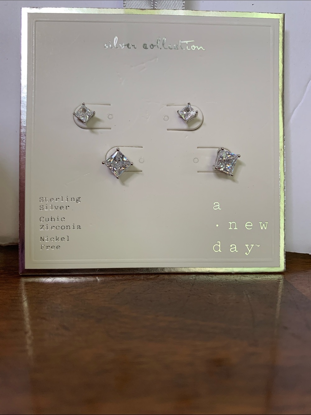 a new day Silver Cubic Zirconia Square and Round Stud Earring Set - Clear